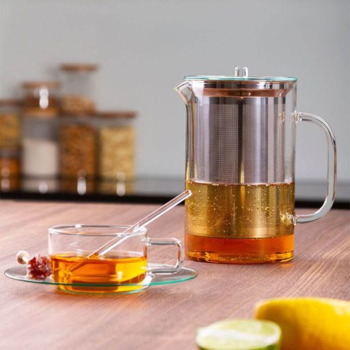 PISA heat resistant glass teapot with lid and stainless steel strainer 1,2 L