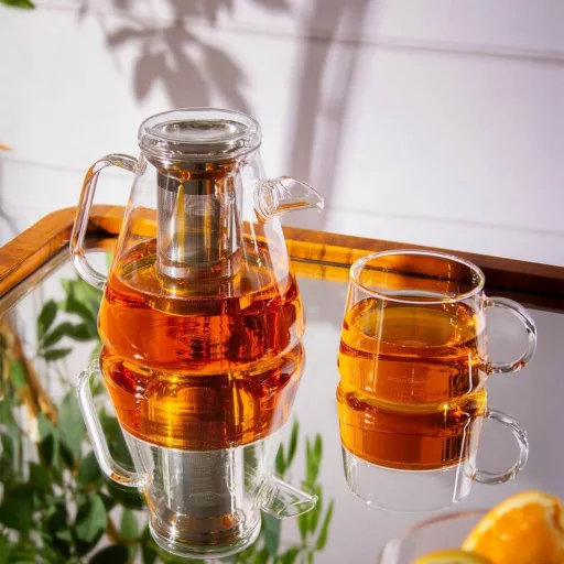 Teáskanna VESUV üvegtetővel és fém szűrővel 1,1 L