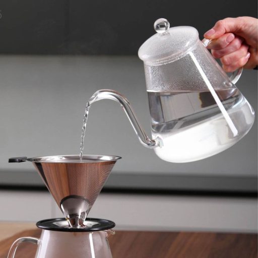 POUR OVER hőálló üveg vízforraló kanna gombos tetővel 1,2 L