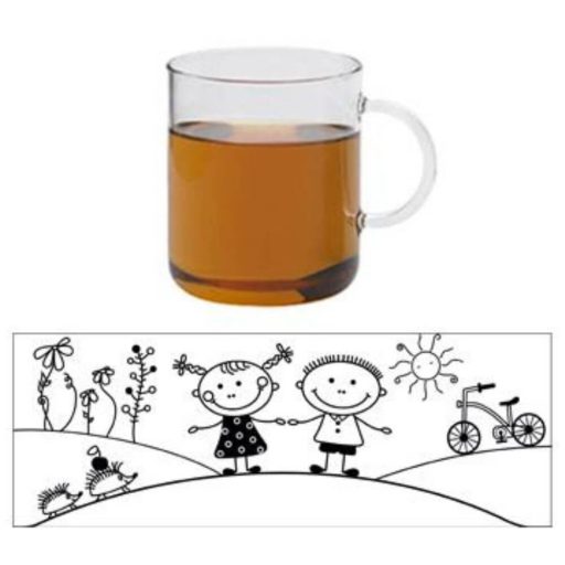 OFFICE hőálló üveg teáscsésze - CHILD MEADOW - kék mintás 400 ml