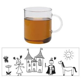   OFFICE heat resistant glass mug with red decor -CHILD CASTLE- 0,4 L