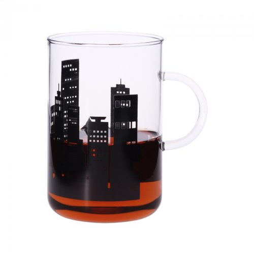 OFFICE  XL hőálló üveg teáscsésze - CITY- fekete mintás 0,6 L