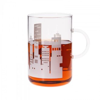   OFFICE  XL hőálló üveg teáscsésze - CITY - fehér mintás bögre 600 ml