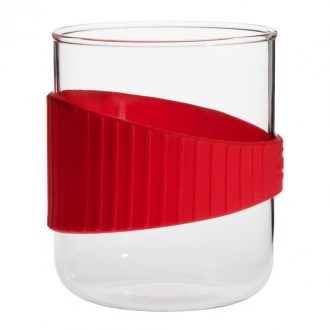   OFFICE S heat resistant glass mug with red silicone wristband 0,4 L