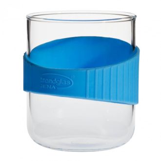   OFFICE S heat resistant glass mug with blue silicone wristband 0,4 L