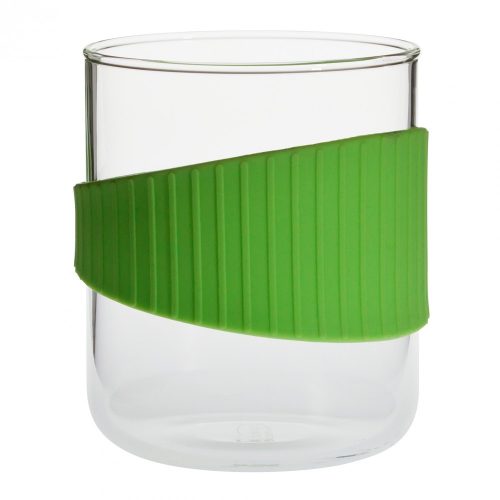 OFFICE S heat resistant glass mug with green silicone wristband 0,4 L