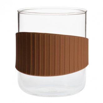   OFFICE S heat resistant glass mug with braun silicone wristband 0,4 L