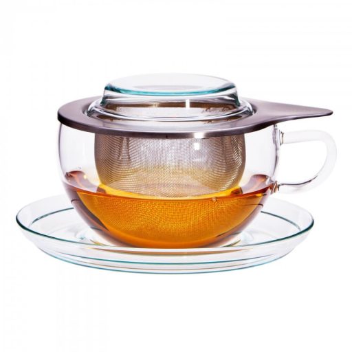 TEA TIME (S) heat resistant glass cup with lid and stainless steel strainer 0,3 L