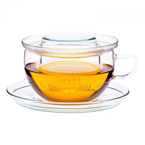 TEA TIME (G) heat resistant glass cup with lid and glass strainer 0,3 L