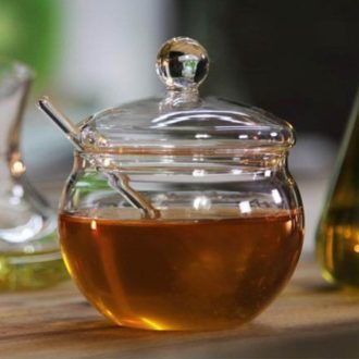 MIKO glass jam/honey pot with glass stirrer 250 ml