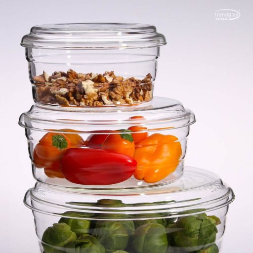 Mikrózható, hőálló üveg tál CENTRIC -S- 500 ml, üveg és műanyag tetővel