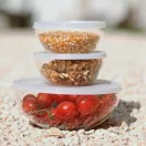 Set of bowls with plastic lids:  2pcs of 300 ml and 1pce of 1 liter