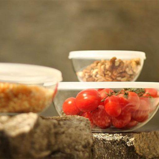 Set of bowls with plastic lids:  2pcs of 300 ml and 1pce of 1 liter