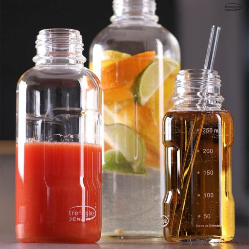 BLUE OCEAN heat resistant glass drinking bottle 250 ml, with blue cap