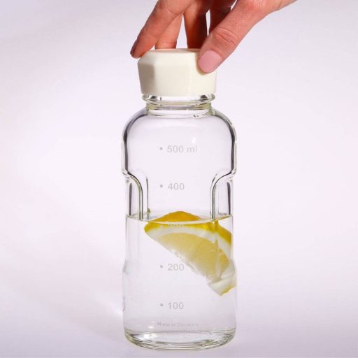 BLUE OCEAN heat resistant glass drinking bottle 500 ml, with white cap