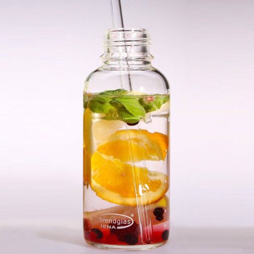 BLUE OCEAN heat resistant glass drinking bottle 500 ml, with white cap