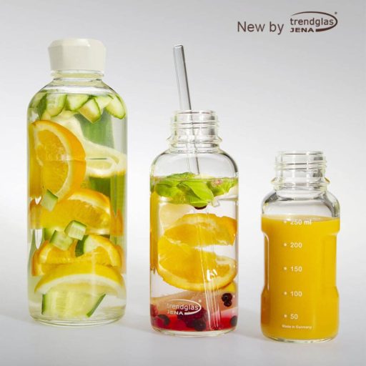 BLUE OCEAN heat resistant glass drinking bottle 500 ml, with white cap
