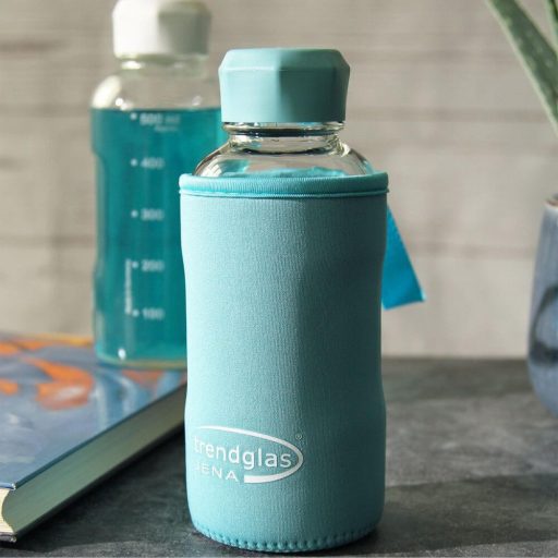 BLUE OCEAN heat resistant glass drinking bottle 500 ml, with blue cap