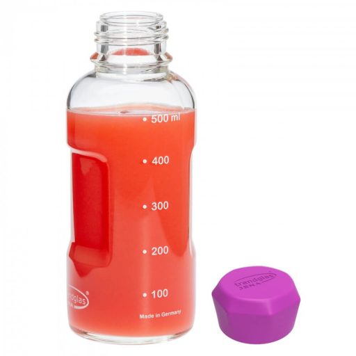 BLUE OCEAN heat resistant glass drinking bottle 500 ml, with purple cap