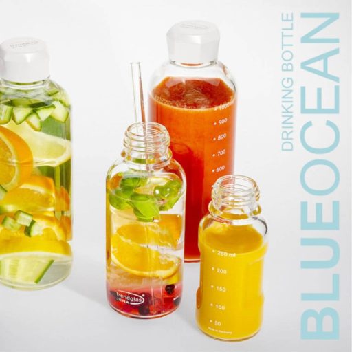 BLUE OCEAN üvegkulacs, 1000 ml - fehér csavaros kupakkal