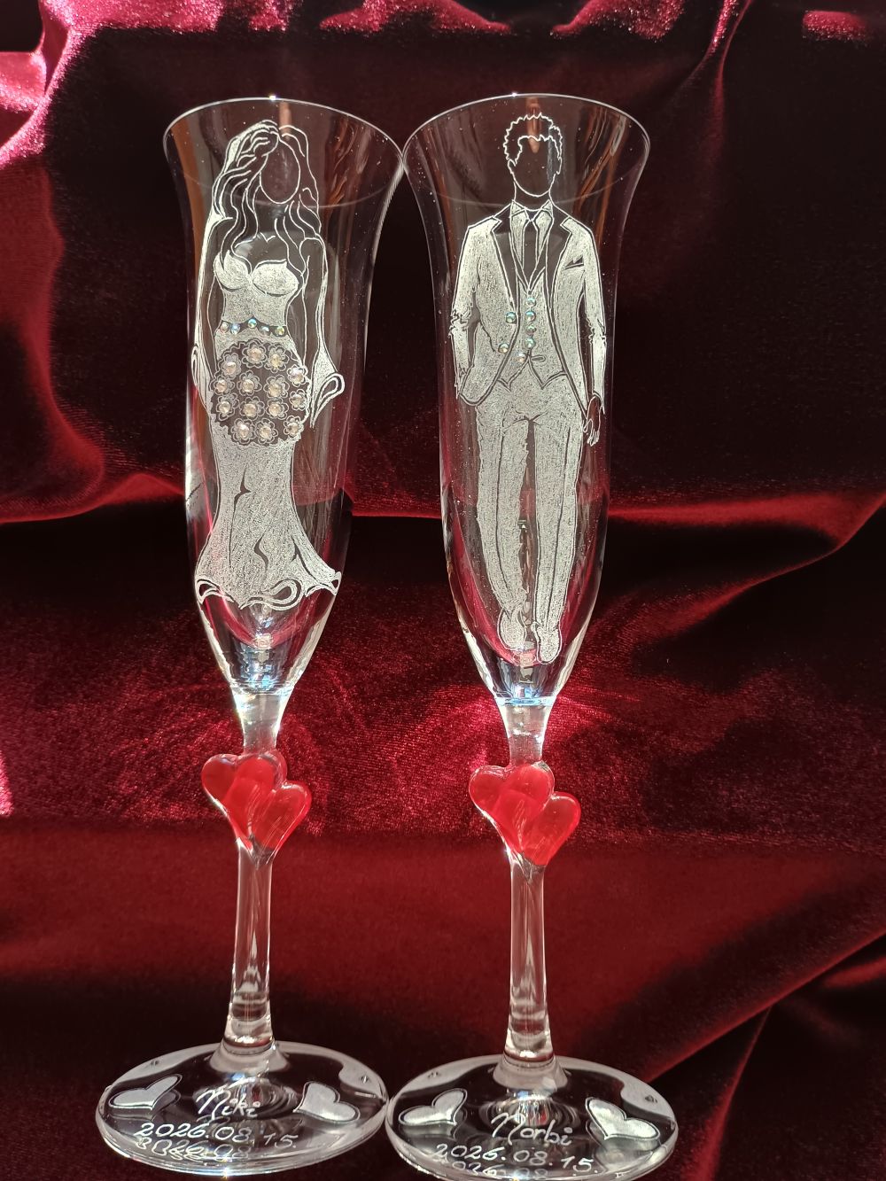 L'AMOUR Pezsgős pohár - vörös szívvel 175 ml (2db/díszdoboz)